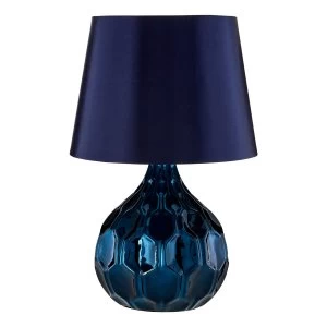 Image of Premier Housewares Jem Table Lamp in Blue Ceramic with Blue Shade