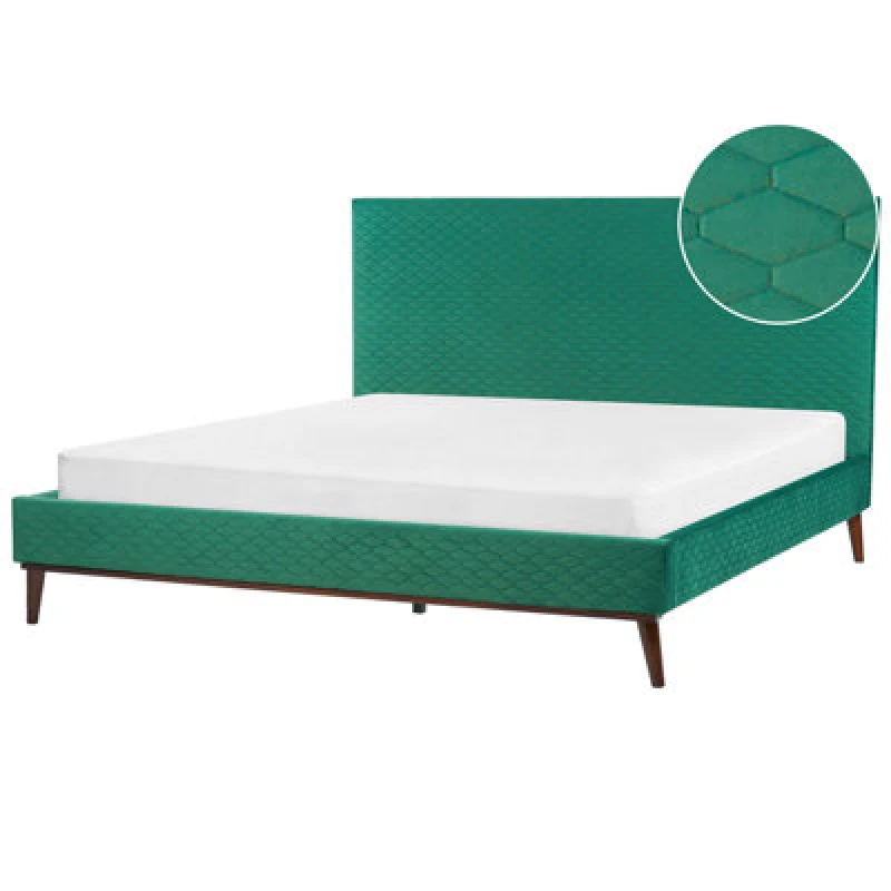 Image of Beliani Bed Velvet Bayonne 180 X 200 Cm (Eu Super King) Green