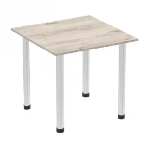 Image of Impulse 800mm Square Table Grey Oak Top Brushed Aluminium Post Leg