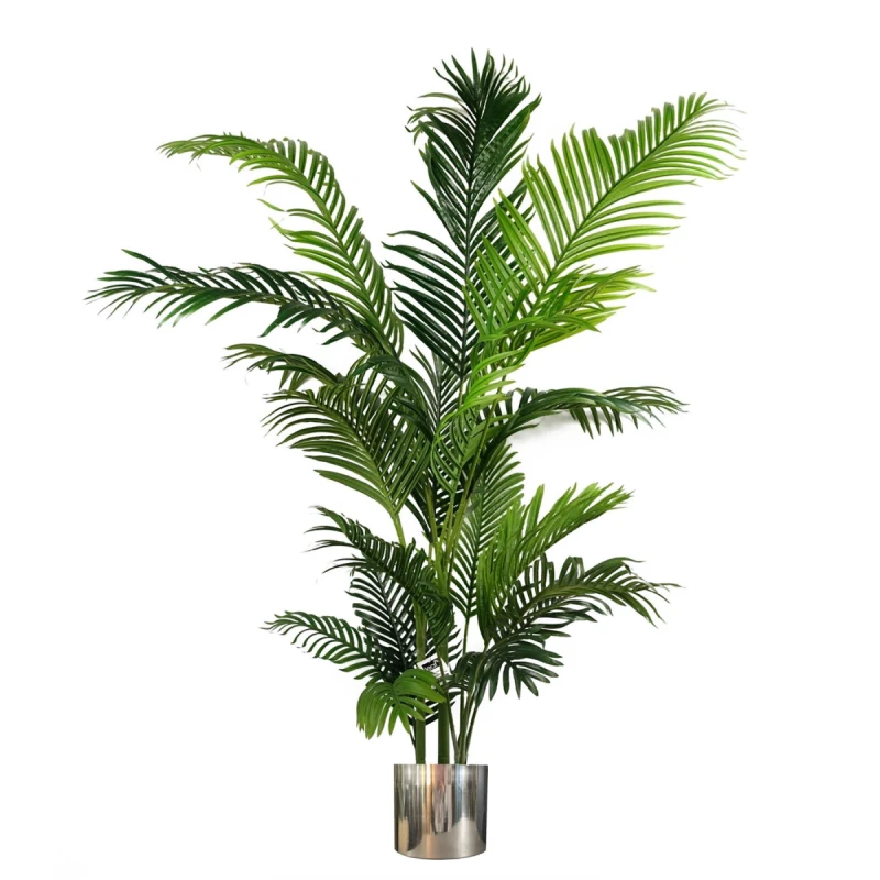 Image of Leaf 180cm Artificial Palm Tree Extra Large Silver Metal Planter