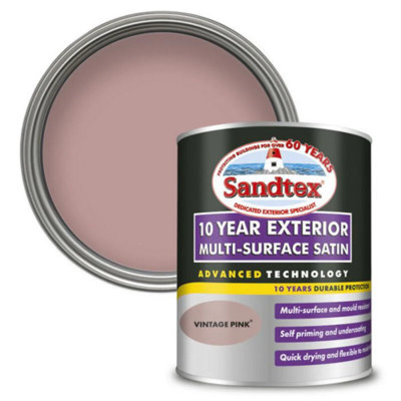 Image of SANDTEX 10 Year Exterior Multi Surface Satin - Vintage Pink - 750ml - Sandtex 5100991