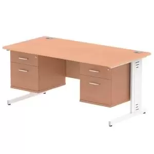 Image of Impulse 1600 Rectangle White Cable Managed Leg Desk Beech 2 x 2 Drawer