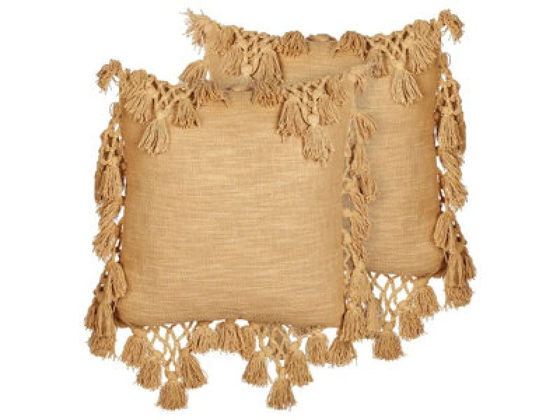 Image of Beliani Set Of 2 Decorative Cushions Olearia Cotton 45 X 45cm Sand Beige Solid