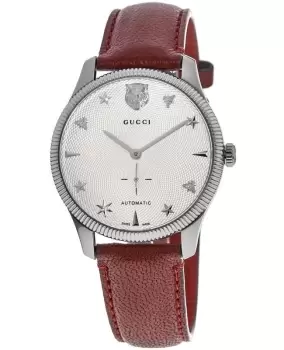 Image of Gucci G-Timeless Automatic Silver Dial Red Leather Strap Unisex Watch YA126346 YA126346