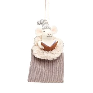 Image of Sass & Belle Mouse in Grey Sleeping Bag Felt Decoration