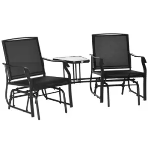 Image of Outsunny Garden Conversation Set w/ Double Glider Rocking Chair and Middle Table - Black