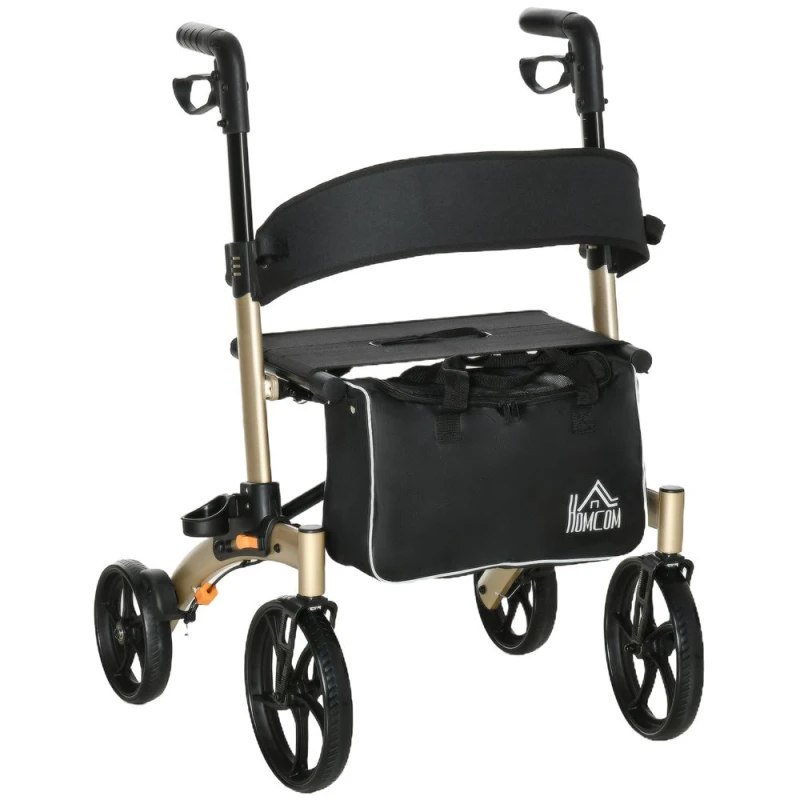 Image of HOMCOM Folding Rollator - 4 Wheeled Aluminum Mobility Walker with Seat and Bag TJ Hughes 5056534560638