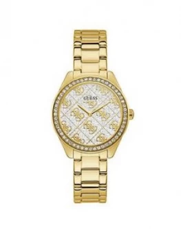 Image of Guess Guess Sugar Crystal Gold Glitz Logo Dial Bracelet Watch