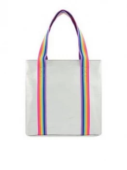 Image of Accessorize Girls Rainbow Stripe Metallic Shopper Bag - Metallics