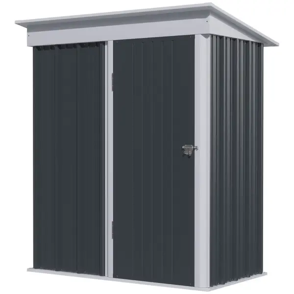 Image of Outsunny Metal Garden Shed, Outdoor Lean-to Shed for Tool Motor Bike, with Adjustable Shelf, Lock, Gloves, 5'x3'x6', Dark Grey