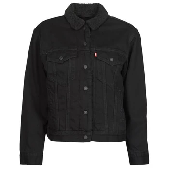 Image of Levis EX BF SHERPA TRUCKER womens Denim jacket in Black - Sizes S,M,L,XS