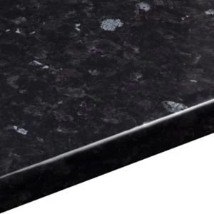 Image of 38mm Ebony granite Black Gloss Stone effect Round edge Laminate Worktop L3m D600mm