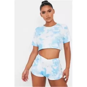 Image of I Saw It First Blue Tie Dye Crop T-Shirt - Blue