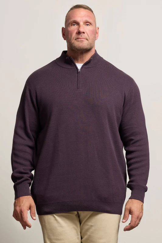 Image of BadRhino BadRhino Men Milano Quarter Zip Jumper in Purple Size: 4X-Large Purple 4XL Male 5063589343833