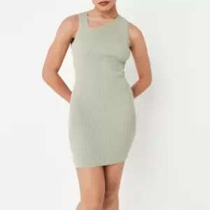 Image of Missguided Petite Rib Asymmetric Knit Mini Dress - Green