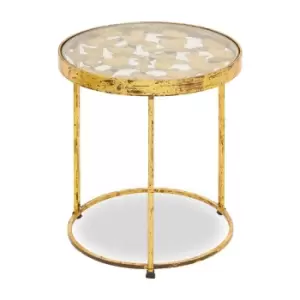 Image of Butterfly Design Side Table with Glass Top and Gold Frame
