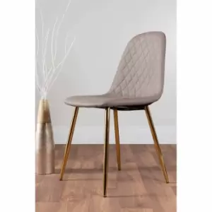Image of Furniture Box 2 x Corona Faux Leather Cappuccino Grey Contemporary Dining Kitchen Chairs Set With Gold Metal Legs