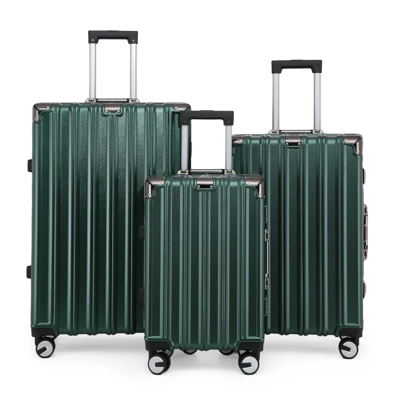 Image of Infinity Leather Hardshell Suitcase Set Robust 8 Wheel Luggage Cabin Case Bag in Emerald Emerald Unisex