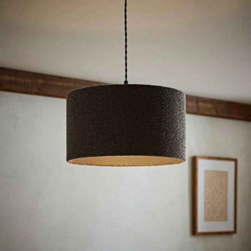 Image of ValueLights ValueLights Reni Charcoal Grey Boucle Easy Fit Drum Ceiling Lamp Shade Size: Medium Charcoal Medium Unisex 5016529263388