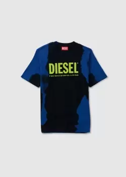 Image of Diesel Kids Just Logo Tie Dye T-Shirt In Black/Blue/Lime