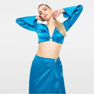 Image of Missguided Tall Co Ord Satin Ring Detail Crop Top - Blue