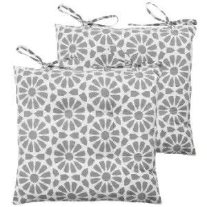Image of Furn. Geometric Mosaic Pintuck Polyester Filled Seat Pads With Ties (pack Of 2) Cotton Grey