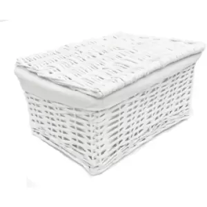 Image of Lidded Wicker Storage Basket With Lining Xmas Hamper Basket [White,Large (40x30x20cm)]