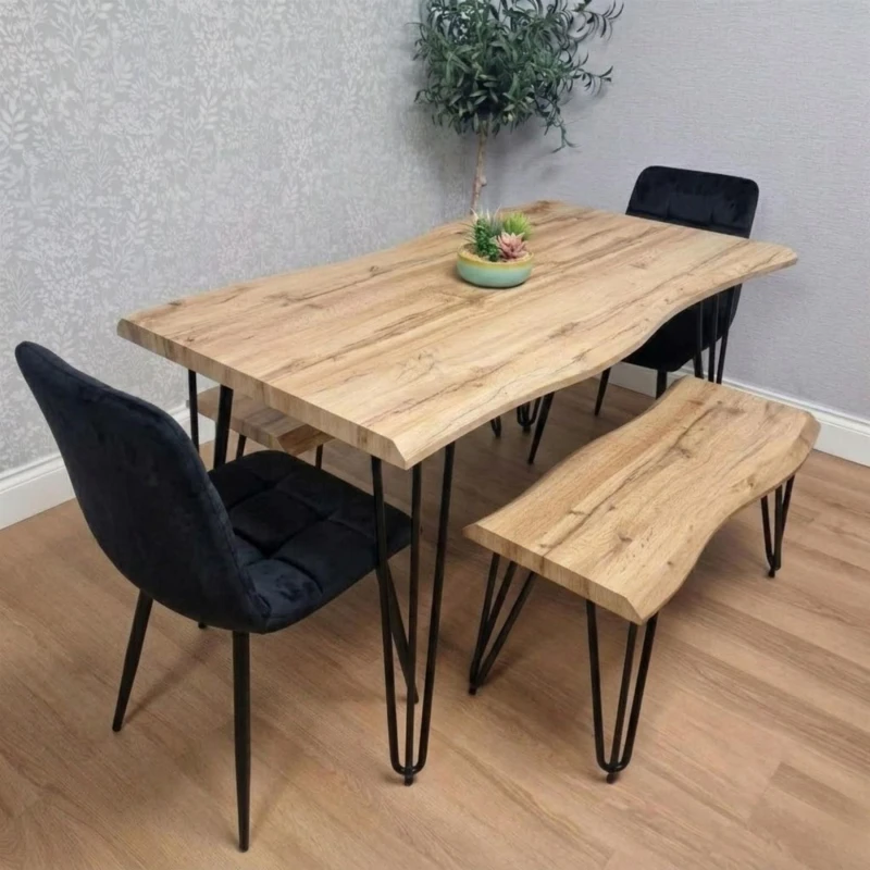 Image of Kosy Koala Dining Table With 2 Benches And 2 Black Velvet Chairs, Multi ARZ140+2BKRO+2B