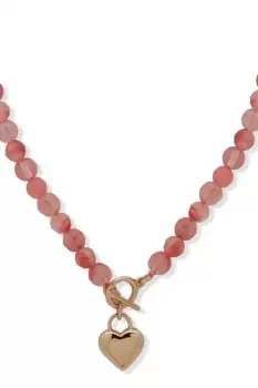 Image of Ladies Anne Klein Jewellery NK 16" HEART PENDANT-GLD/CHERY QTZ/CRY Necklace 01N00230