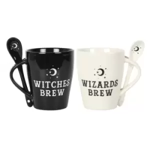 Image of Witches and Wizards Couples Ceramic Mug and Spoon Set