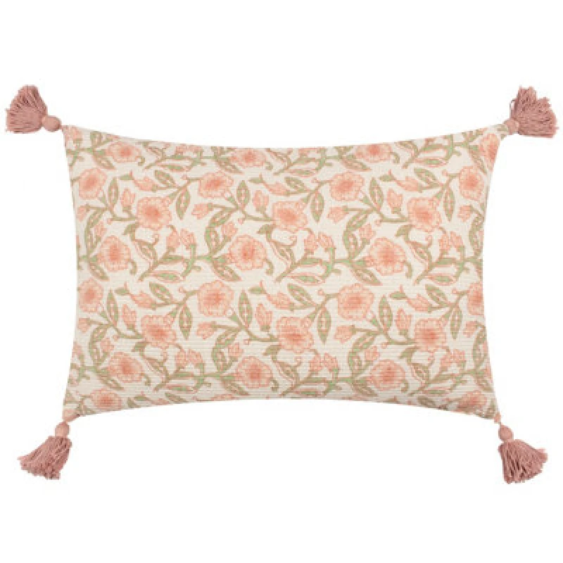Image of Paoletti Delphine Rectangular Floral Tasselled Polyester Filled Cushion Pale Pink