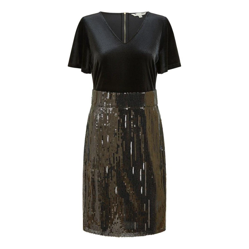 Image of Yumi Black Velvet And Sequin Fitted Dress Black female