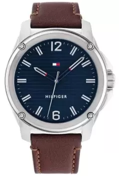 Image of Tommy Hilfiger 1710484 Mens Blue Dial Brown Leather Watch