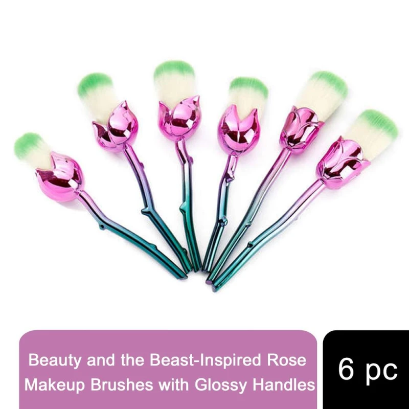 Image of Aquarius Beauty and the Beast Rose Makeup Brushes - High Quality, Portable, 6pc Set