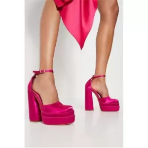Image of I Saw It First Satin Closed Toe Double Platform Block Heeled Sandals - Pink