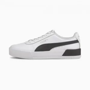 Image of PUMA Carina Leather Womens Trainers, White/Black/Silver Size 4 Shoes