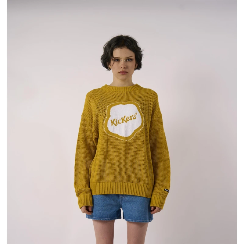 Image of Kickers Unisex Adults Jacquard Logo Sloppy Knit Crew Neck Jumper Yellow unisex Small