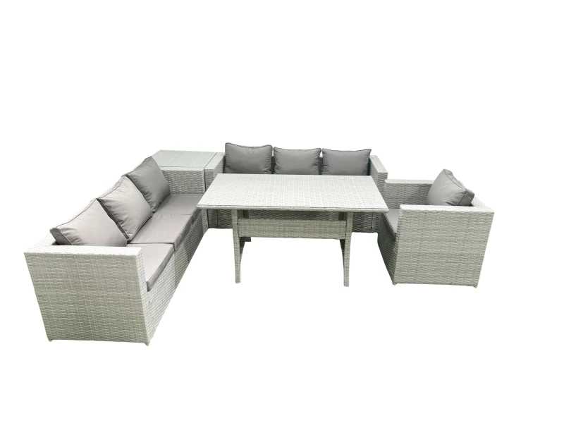 Image of Fimous 5 Pieces Outdoor Rattan Sofa Set with Cushions Patio Garden Furniture Sets with Armchair Dining Table Side Table Light Grey