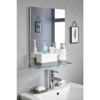 Image of Sparkle Chrome Bathroom Mirror With Shelf - Silver