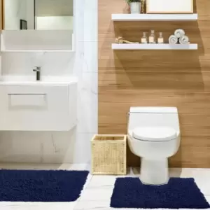 Image of Emma Barclay - Tumble Twist 100% Cotton Bath Mat & Pedestal Mat Set, Navy