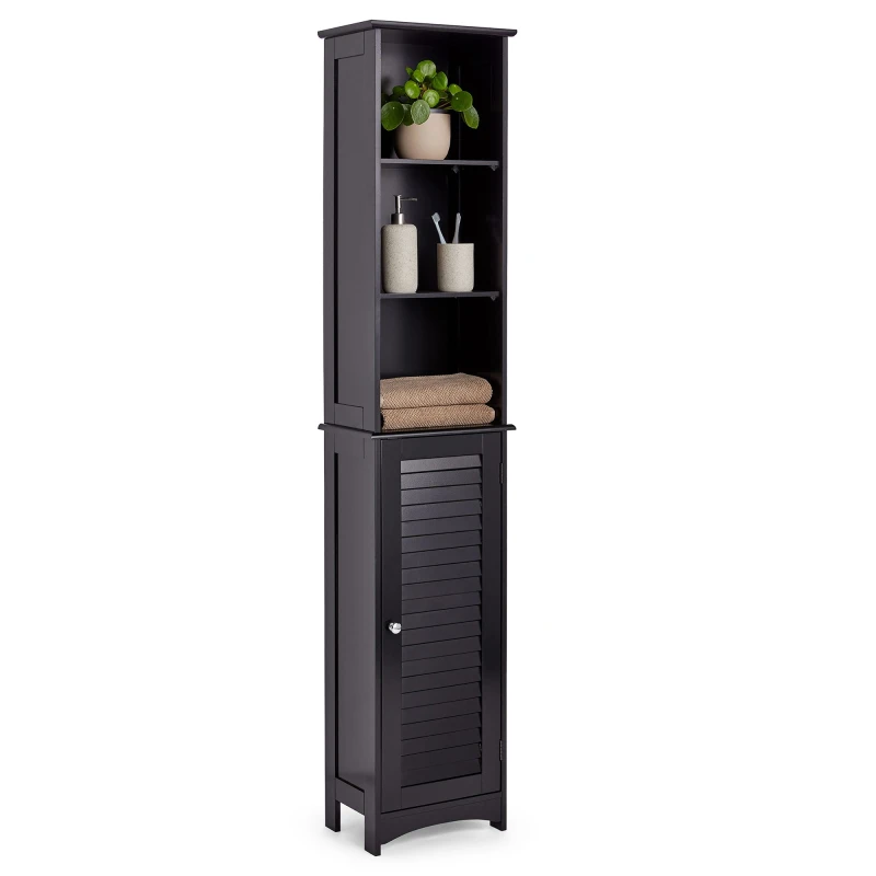 Image of VonHaus Shrewsbury Freestanding 1 Door Tall Bathroom Cabinet Black