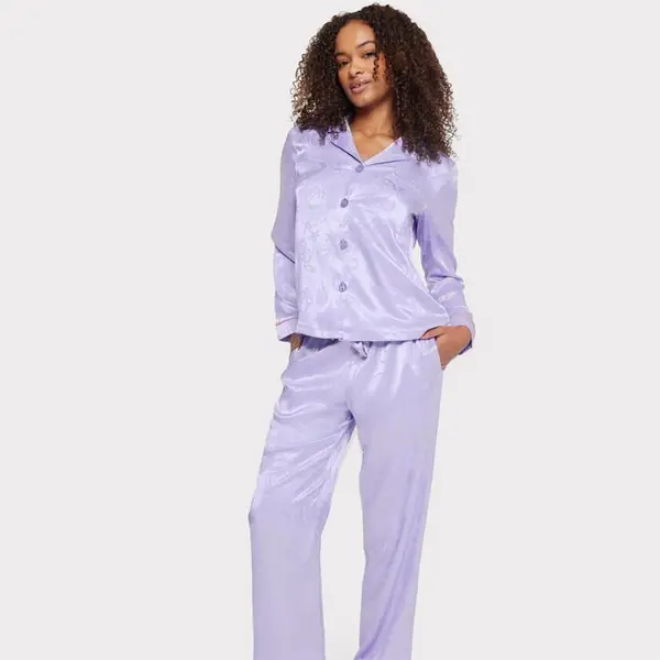 Image of CHELSEA PEERS ChelsP Lux PJ Ld42 Long Sleeve Pyjama Sets 10 (S) Purple 42104024350