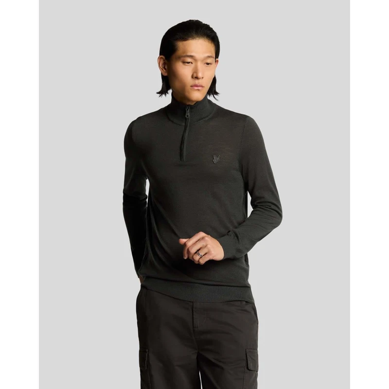 Image of Lyle and Scott Tonal Eagle Merino Quarter Zip Jumper Grey male XS