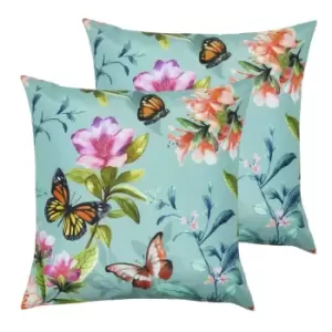 Image of Evans Lichfield Butterfly Outdoor Twin Pack Polyester Filled Cushions Duck Egg