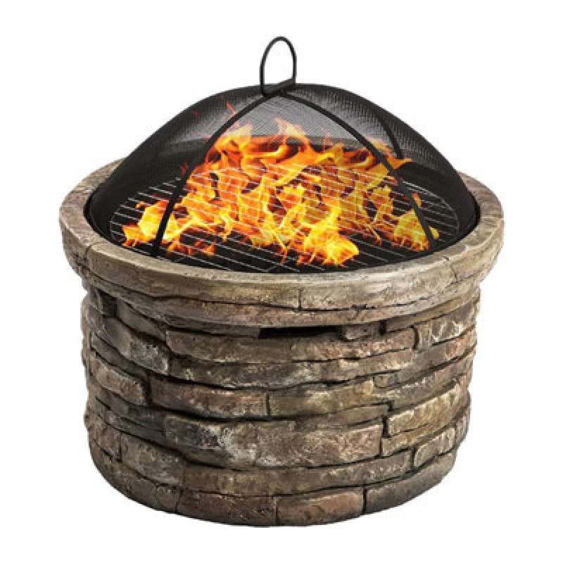 Image of Centurion Supports Fireology Samui Beige Majestic Garden Fire Pit Brazier And Barbecue With Eco-Stone Finish