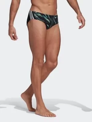 Image of adidas Graphic Souleaf 3-stripes Swim Trunks, Black Size M Men