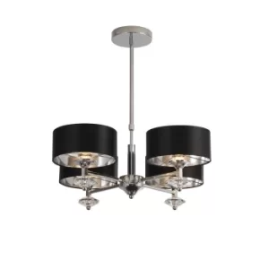 Image of New Orleans 4 Light Chrome Ceiling Pendant with Black Shades, Silver Inner