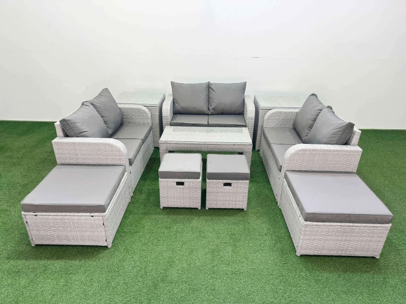 Image of Fimous PE Wicker Rattan Furniture Sofa Sets with Coffee Table Love Sofa in Light Grey Light Grey Unisex