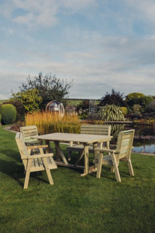 Image of Churnet Valley Garden Furniture Ltd Churnet Valley 6 Seat Clover Garden Patio Dining Set With 2 Benches