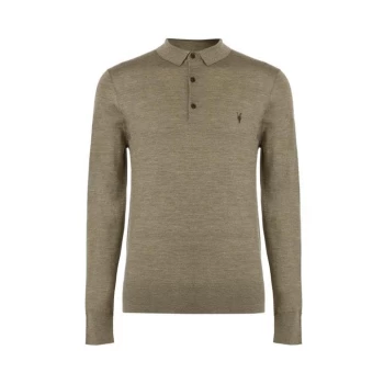 Image of AllSaints Mode Merino Long Sleeve Polo - NETTLE GREEN MARL